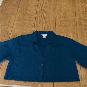 Chic Navy Button-Down Shirt for Women